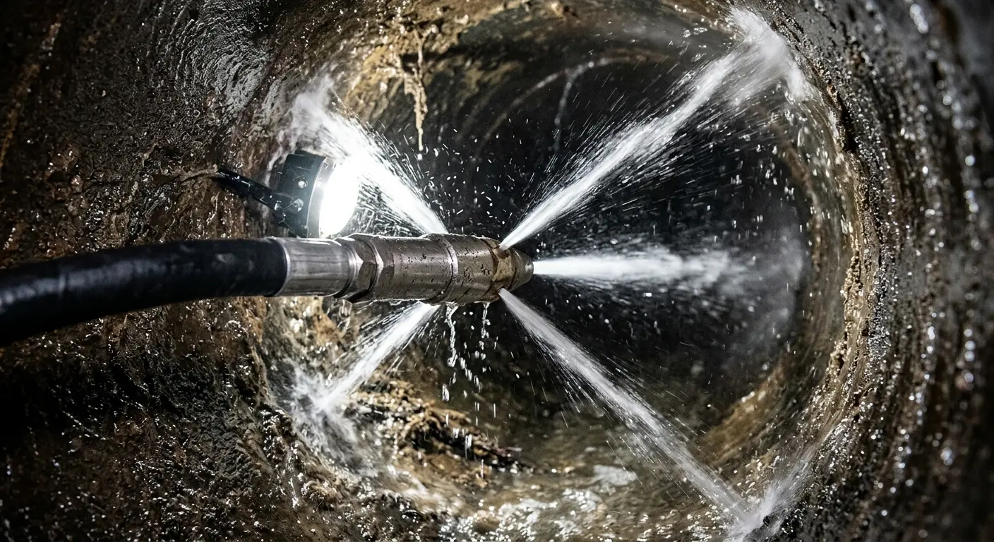 High-pressure hydro jetting nozzle cleaning sewer pipe for Storm Drain Cleaning in Cave Springs